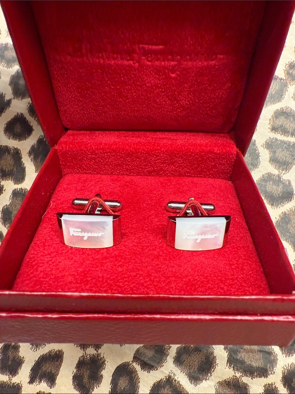 Salvatore Ferragamo Polished Silver Rectangular Logo Cufflinks